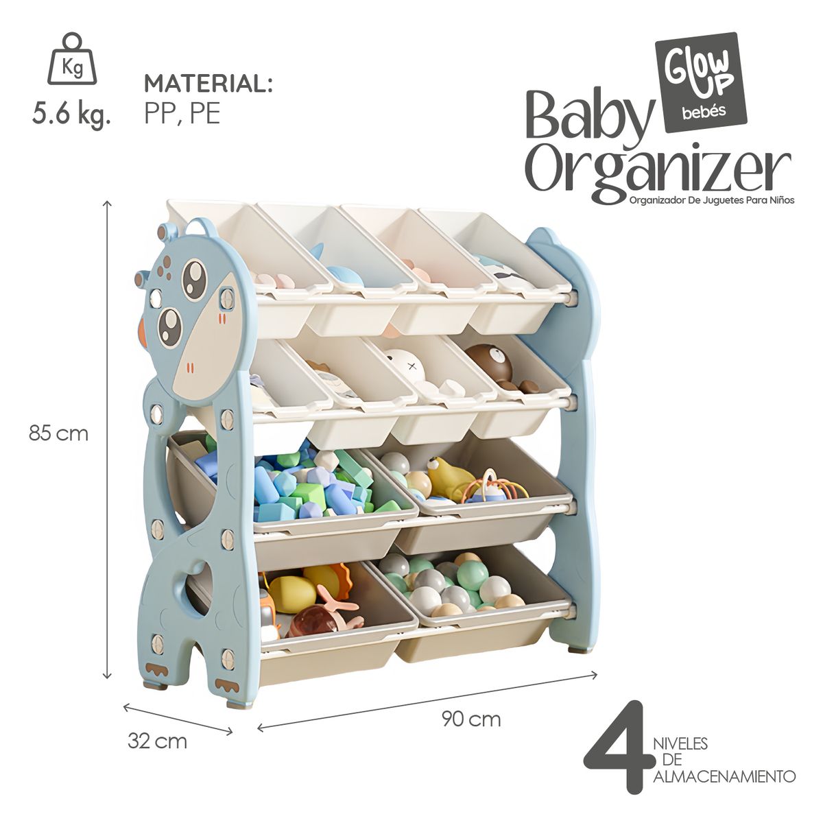 GLOWUP - Mueble organizador juguetes niños con 12 contenedores GlowUp