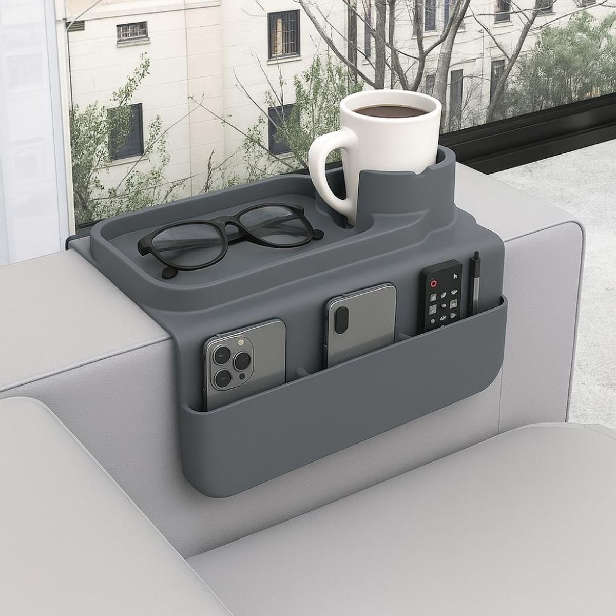 GENERICO - Organizador reposabrazos sofá silicona portavasos lateral