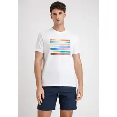 PERRY ELLIS - Polera Hombre Manga Corta Con Estampado Blanco