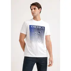 PERRY ELLIS - Polera Hombre Manga Corta Con Estampado Blanco