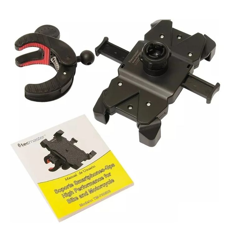 TECMASTER - Soporte Bicicleta Y Moto Celular Rotación 360 Tecmasternegro