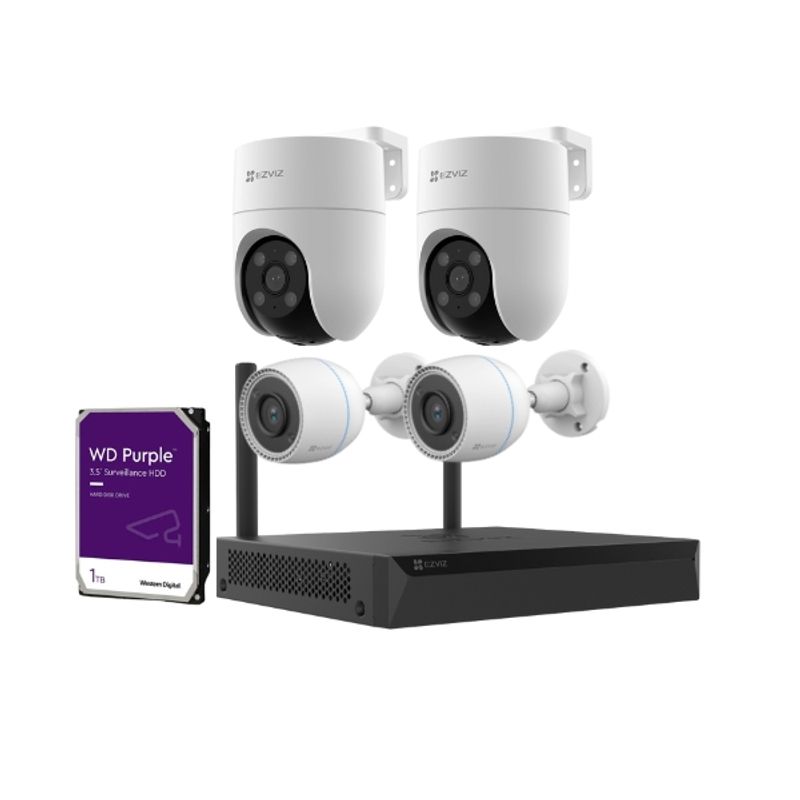 EZVIZ - Kit Cámaras de Seguridad EZVIZ con NVR + 2 H3C + 2 H8C Visión Nocturna y FullHD