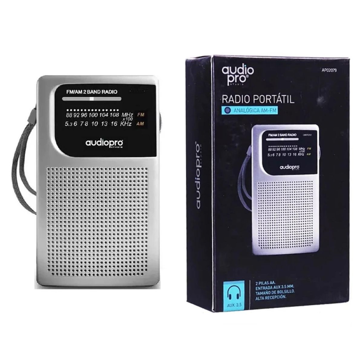 AUDIOPRO - Radio De Bolsillo Portatil AM FM Gris AP02079