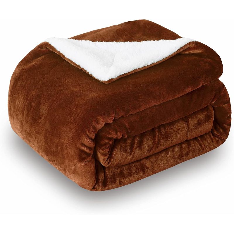 GENERICO - Frazada Polar Plush Térmica Con Chiporro Sherpa 1,5 plz Marrón Caramelo