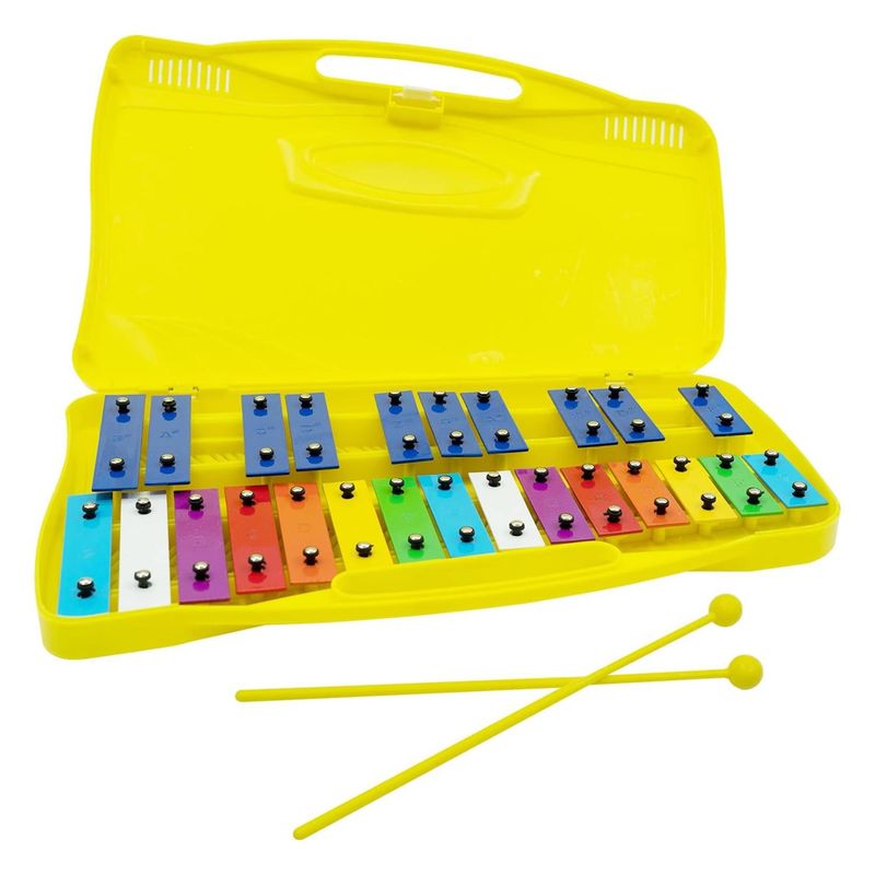 GENERICO - Metalofono Xilofono 25 Notas 2 Baquetas Amarillo Infantil
