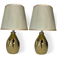 GENERICO - Pack X2 Lámparas Velador Con Pantalla Decoración Dormitorios Ceramica