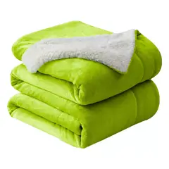 GENERICO - Frazada Polar Plush Térmica Con Chiporro Sherpa 1,5 plz Verde Lima
