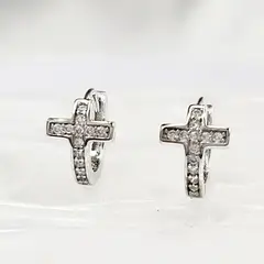 GENERICO - Aro Argolla cruz de Plata 925 fina con Microcircones