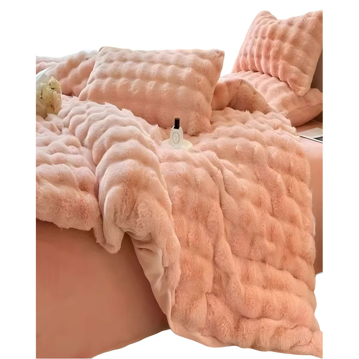 GENERICO - COBERTOR IMITACION DE PIEL DE CONEJO CON CHIPORRO SALMON