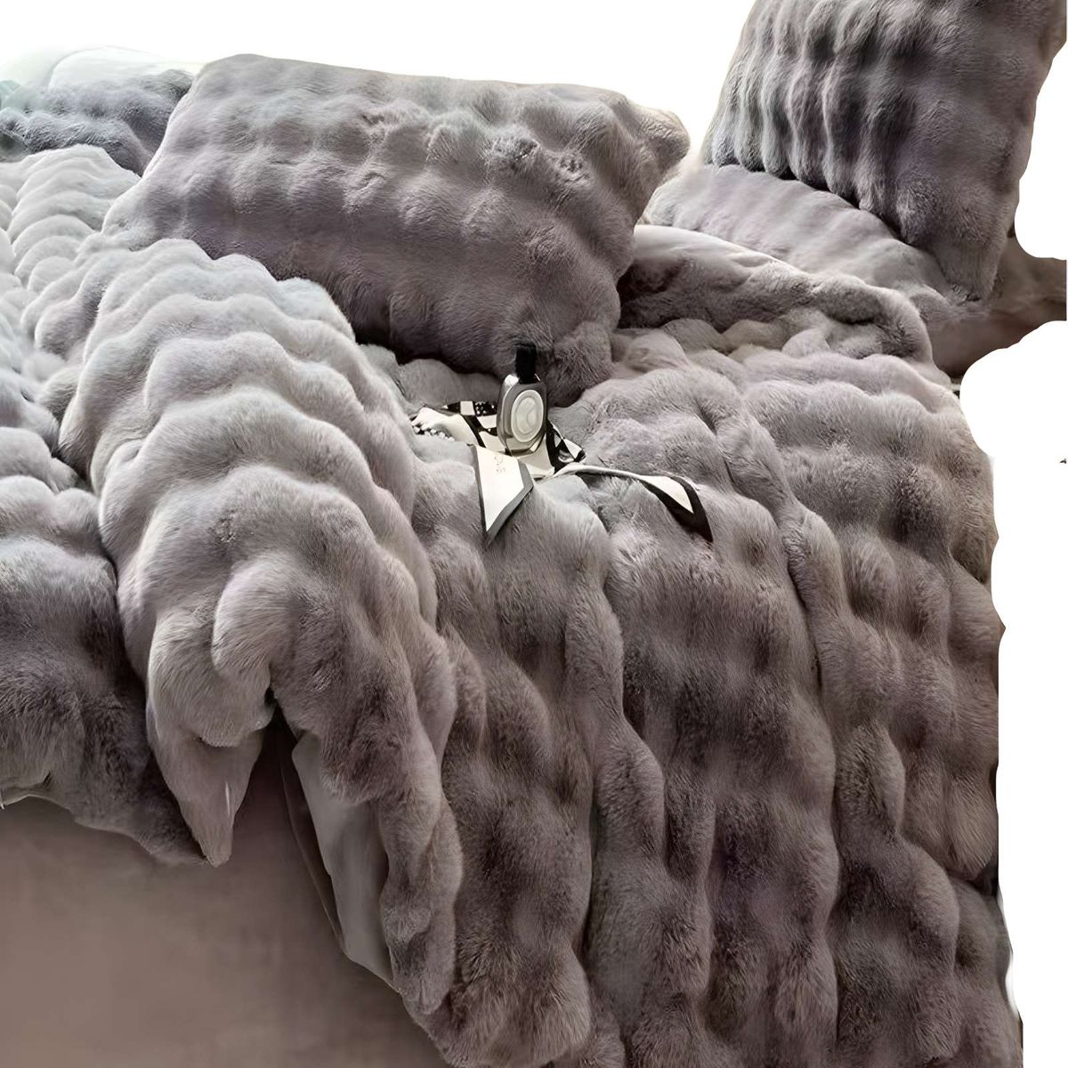 GENERICO - COBERTOR IMITACION DE PIEL DE CONEJO CON CHIPORRO GRIS