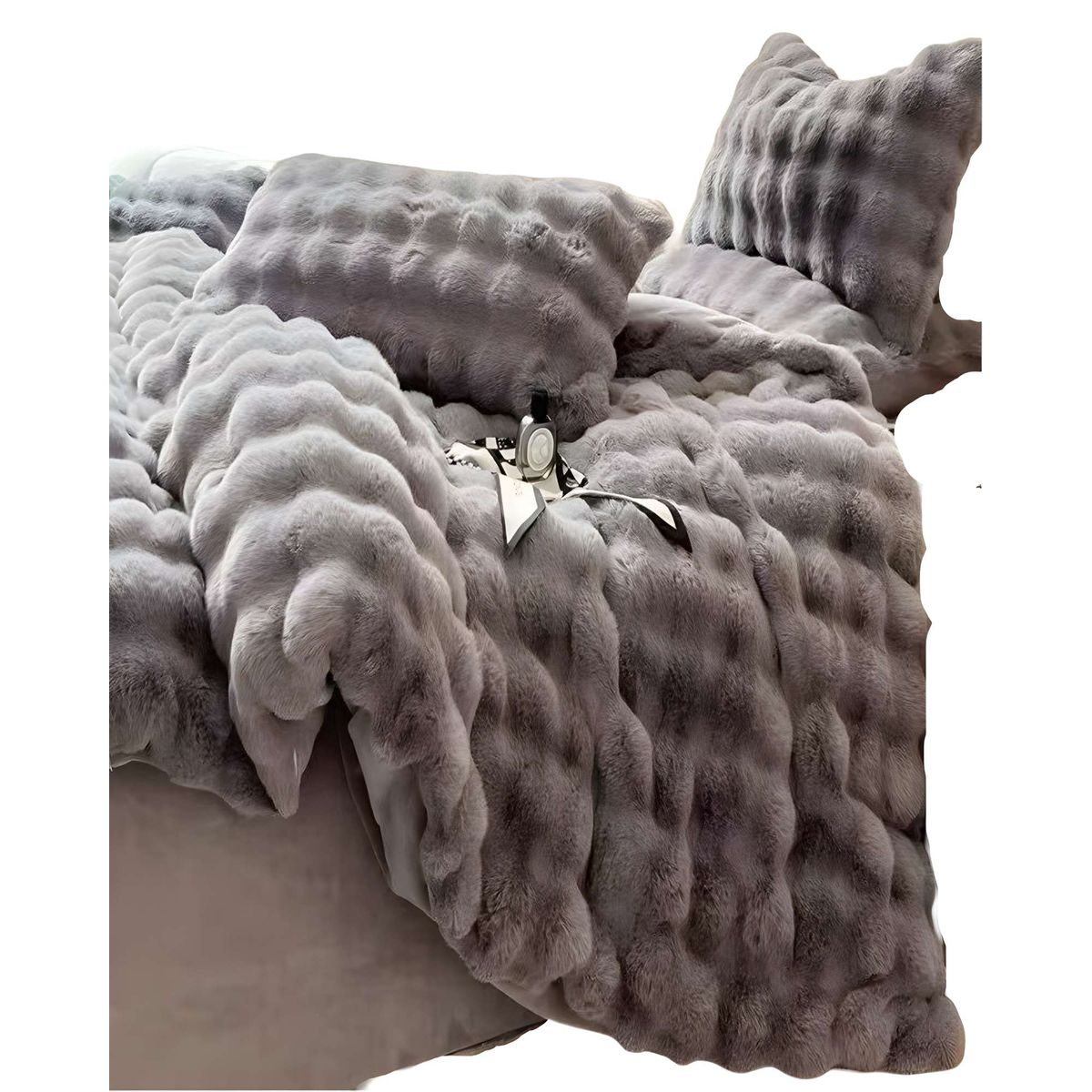 GENERICO - COBERTOR IMITACION DE PIEL DE CONEJO CON CHIPORRO GRIS