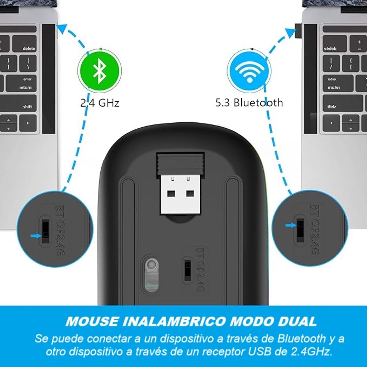 GENERICO - Mouse Inalámbrico Bluetooth Usb Para iPad Notebook Tablet Negro