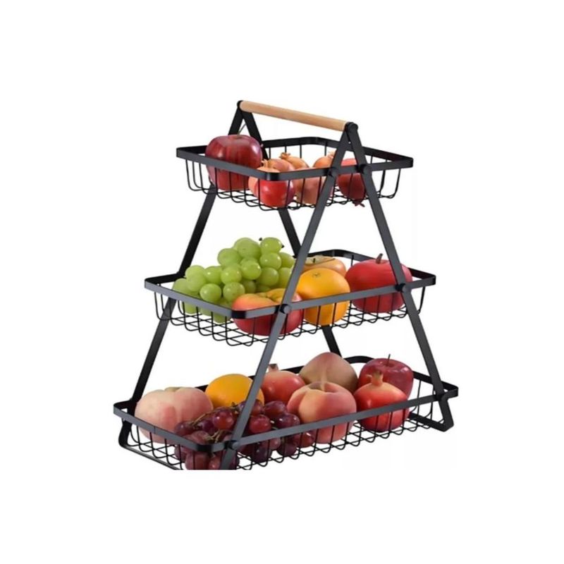 GENERICO - Cesta Frutas Vegetales Organizador AceroMadera 3 Niveles