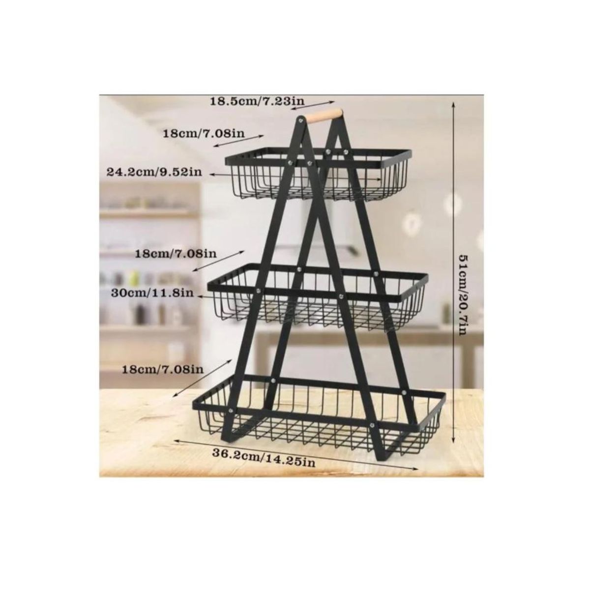 GENERICO - Cesta Frutas Vegetales Organizador AceroMadera 3 Niveles