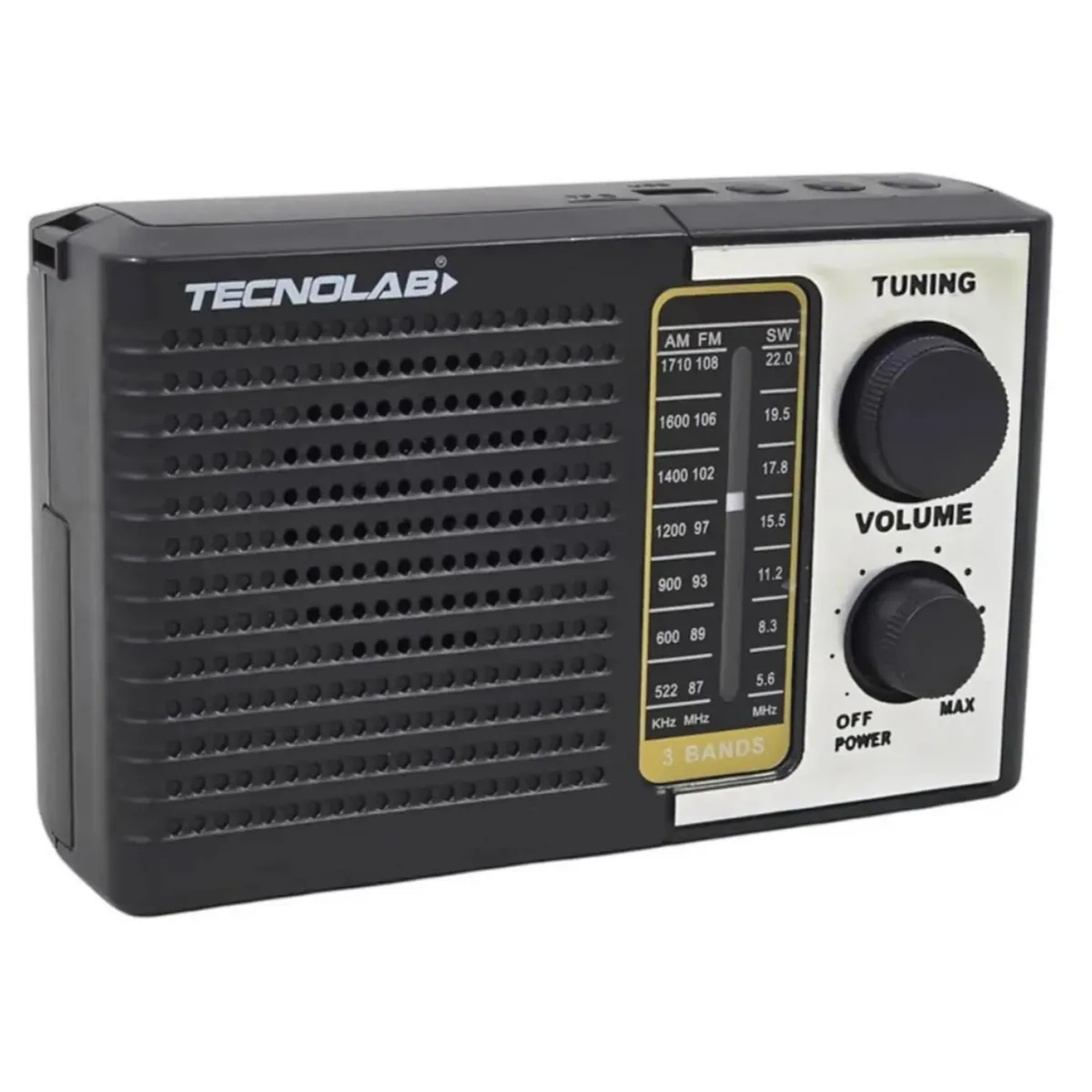 TECNOLAB - Radio Portatil Panel Solar LED USB AM FM SW Negro