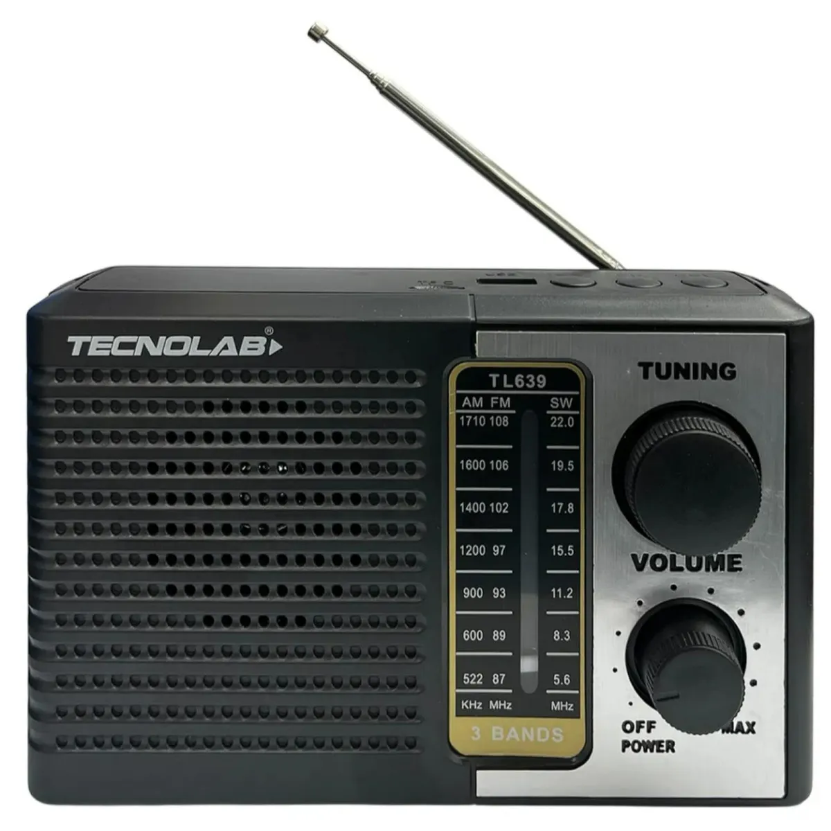 TECNOLAB - Radio Portatil Panel Solar LED USB AM FM SW Negro