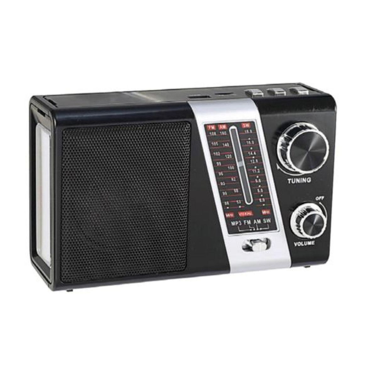 TECNOLAB - Radio Portatil Panel Solar LED USB AM SW FM Negro
