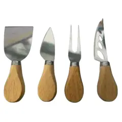 GENERICO - Set Cuchillos Para Quesos Mango Madera Cocktail Acero Inox