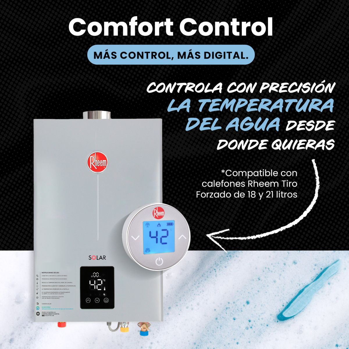 RHEEM - Calefont 21 L Gas Licuado T. Forzado con Control digital Rheem
