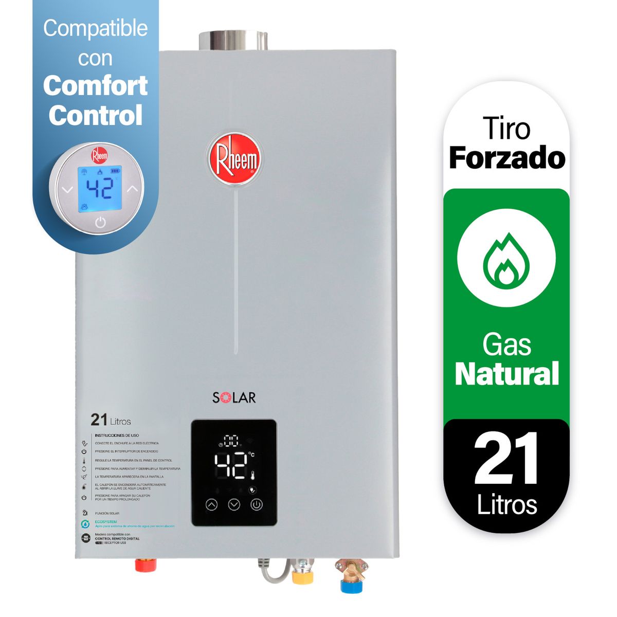 RHEEM - Calefont 21 L Gas Natural T. Forzado con Control digital Rheem