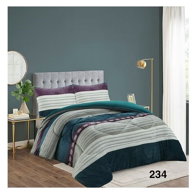 GENERICO - Cobertor de invierno Plush y Chiporro 2 Plazas - Gris Rayas Turquesa
