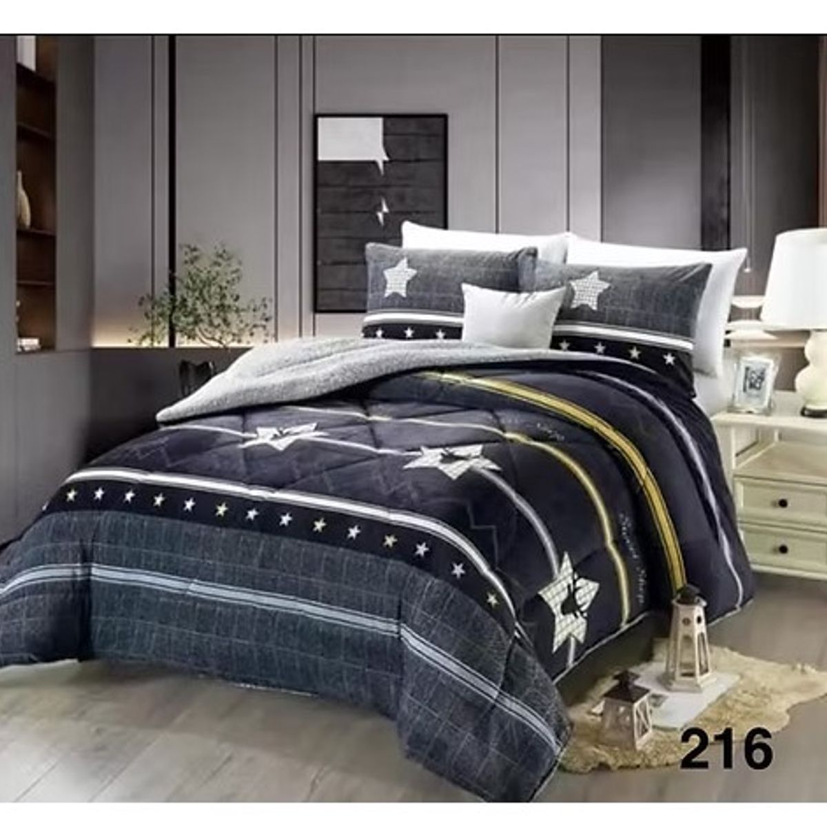 GENERICO - Cobertor de invierno Plush con chiporro 1,5 Plaza - Gris Plomo STARS