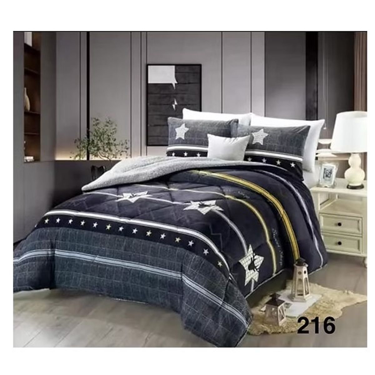 GENERICO - Cobertor de invierno Plush con chiporro 1,5 Plaza - Gris Plomo STARS