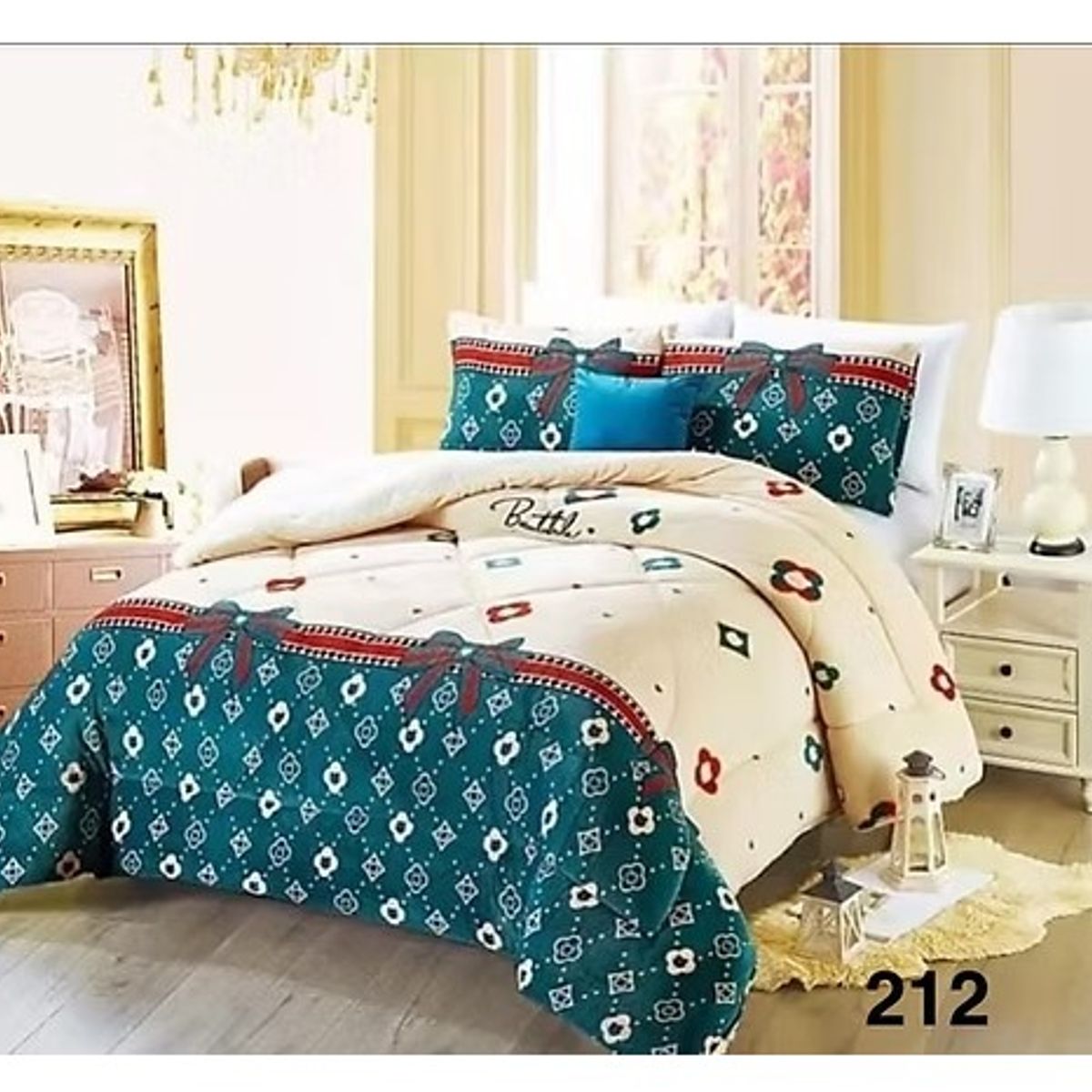 GENERICO - Cobertor de invierno Plush con chiporro 1,5 Plaza - Crema y Turquesa