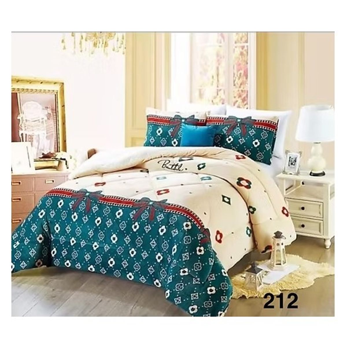 GENERICO - Cobertor de invierno Plush con chiporro 1,5 Plaza - Crema y Turquesa