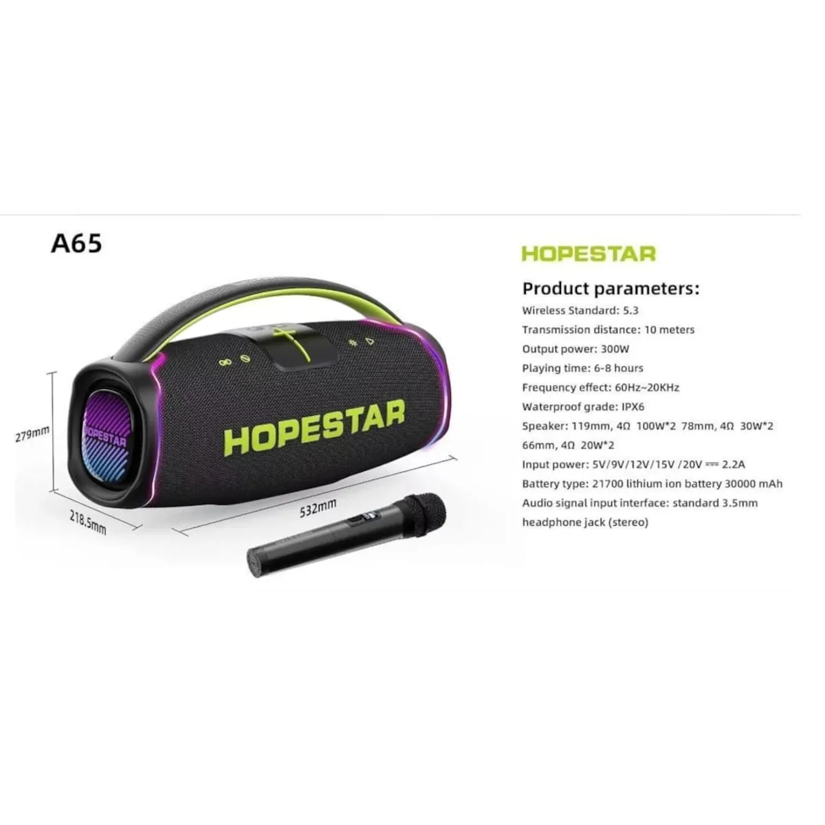 GENERICO - Parlante Hopestar A65  300w Con Micrófono Karaoke