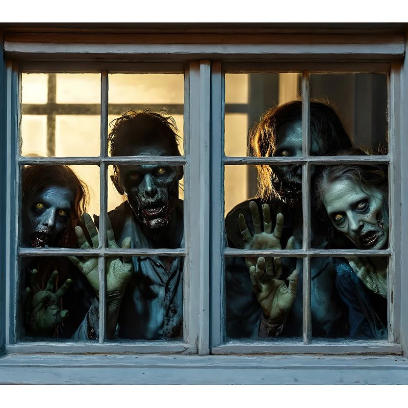 FRANK & MORTIS - Ventana Falsa Zombies - Decoración Espeluznante para Halloween