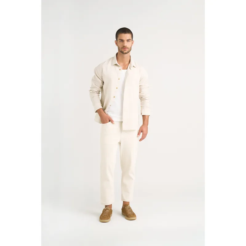 VELEZ Vélez Camisa Manga Larga Lino Hombre Semi Ajustada Gris