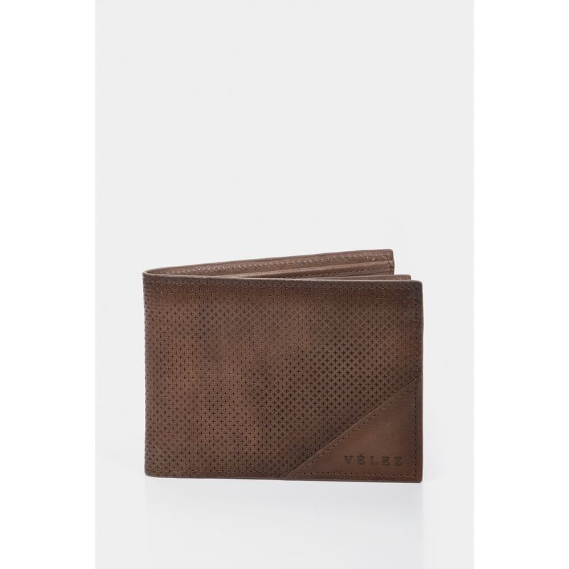 VELEZ - Vélez Billetera Titus De Cuero  Hombre Grabado Cruces Cafe