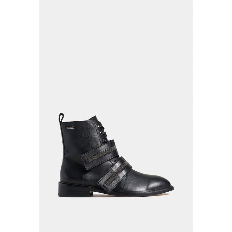 VELEZ - Vélez Botines Mentha De Cuero  Mujer Silueta Militar Negro
