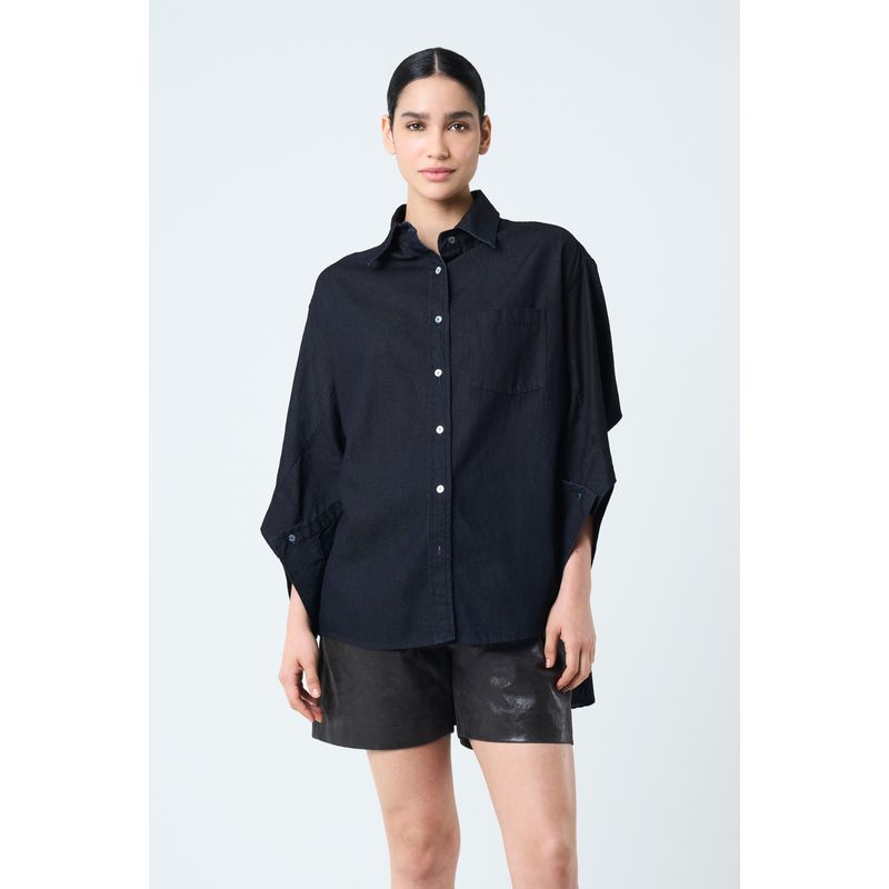 VELEZ - Vélez Camisa Vega Para Mujer Efecto Encerado Azul Oscuro