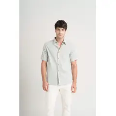 VELEZ - Vélez Camisa Semi Lino Caribe Hombre Manga Corta Agua Marina