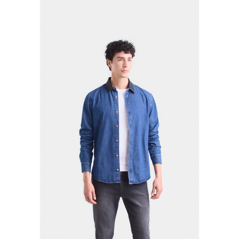 VELEZ - Vélez Camisa Obi De Algodón  Hombre Cuello En Cuero Azul