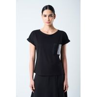 Vélez Camiseta Manga Corta Para Mujer Bolsillo Cuero Negro