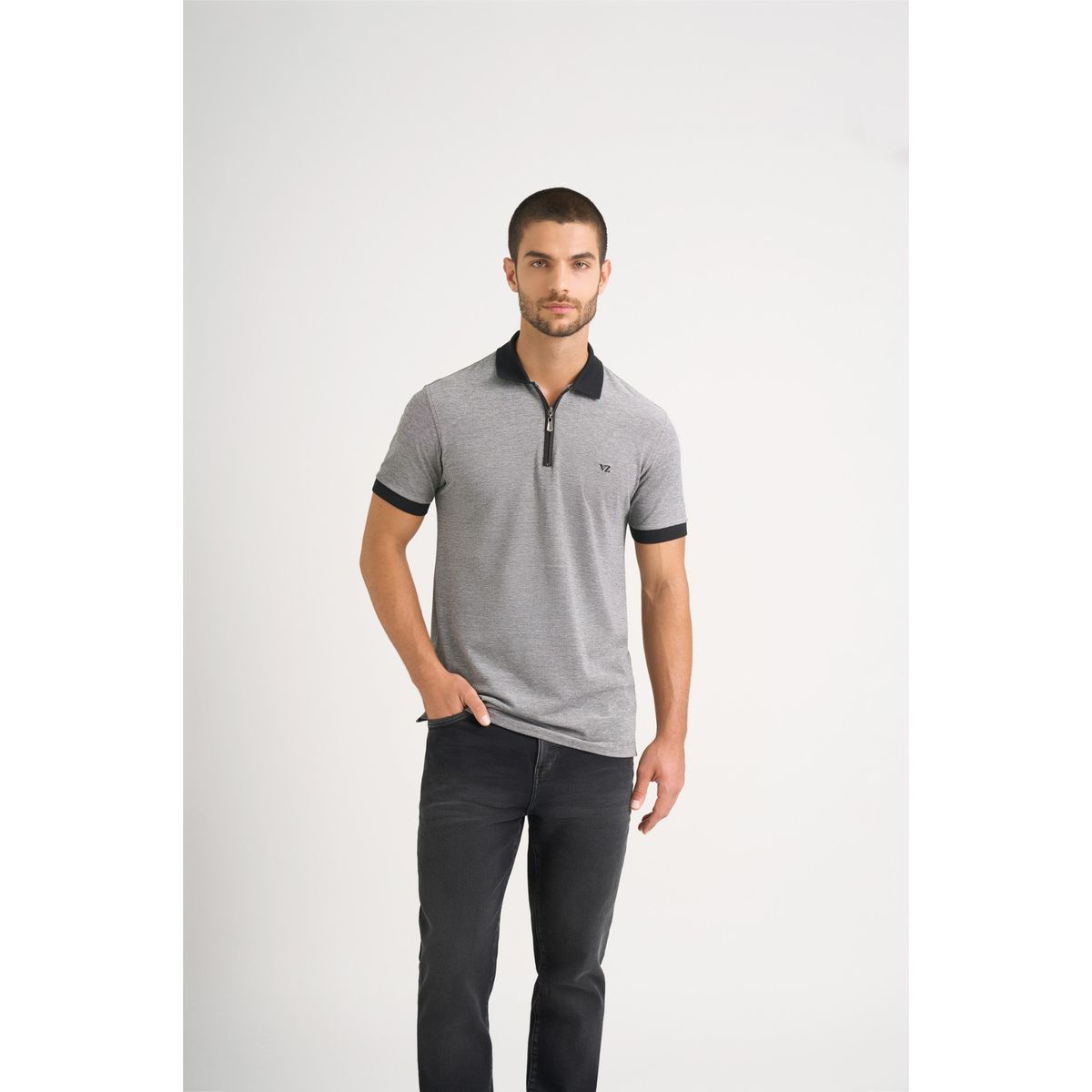 VELEZ - Vélez Polera Cuello Casual Algodón Hombre Cremallera Negro