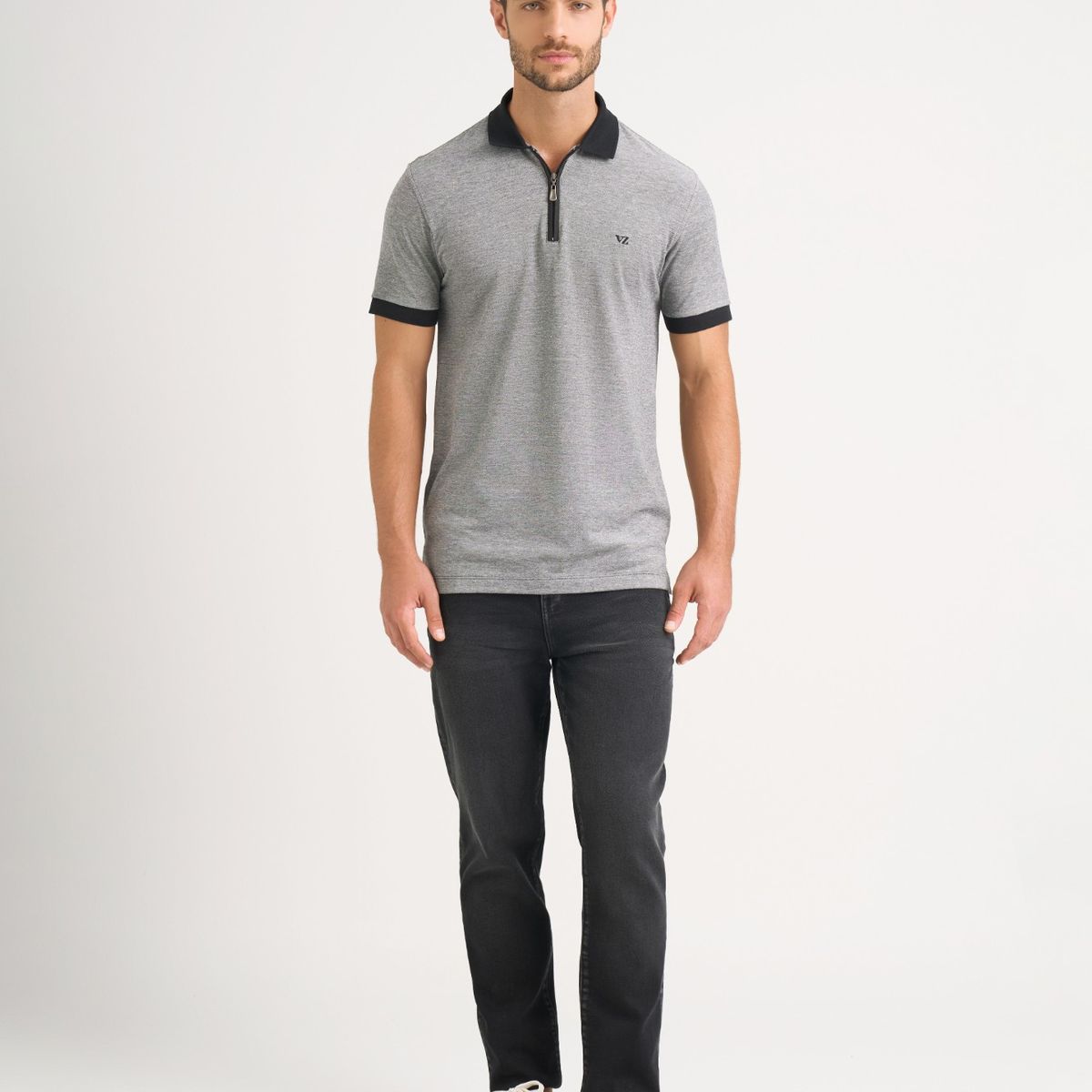 VELEZ - Vélez Polera Cuello Casual Algodón Hombre Cremallera Negro