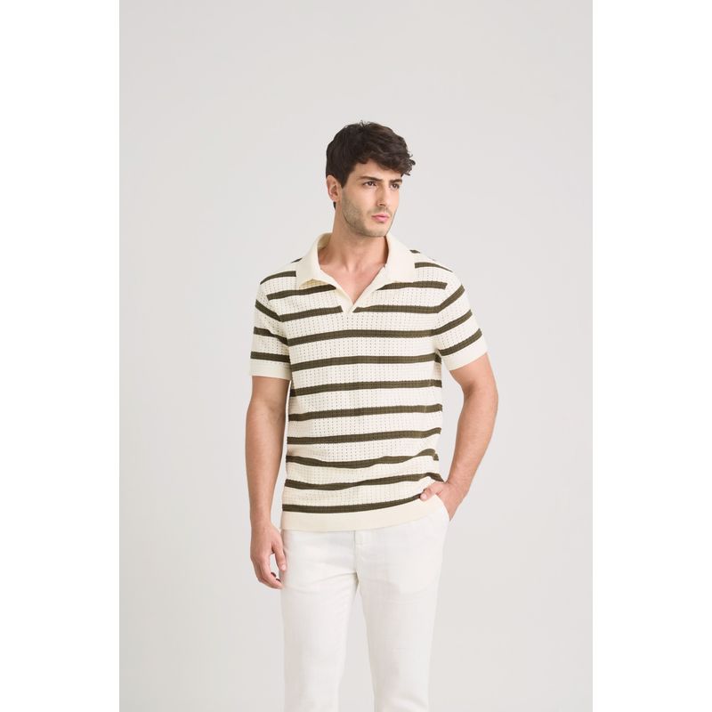 VELEZ - Vélez Polera Cuello Aurora Manga Corta Hombre Textura Crema