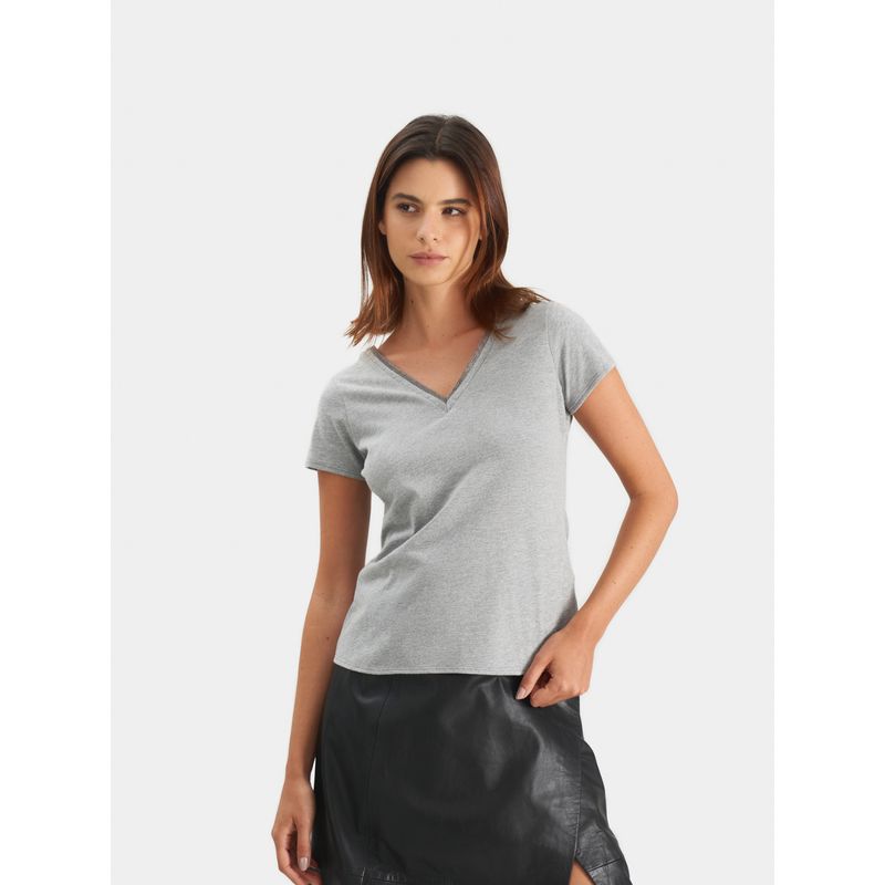 VELEZ - Vélez Polera Básica  Mujer Millaré Metálico Decorativo Gris