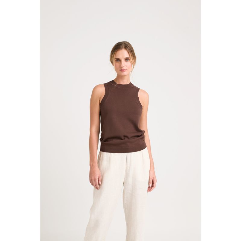 VELEZ - Vélez Top Tank Tejido Rectilíneo Para Mujer Manga Sisa Cafe