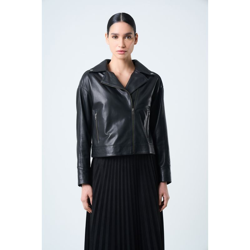 VELEZ - Vélez Chaqueta Lyra De Cuero Para Mujer Biker Flecos Negro