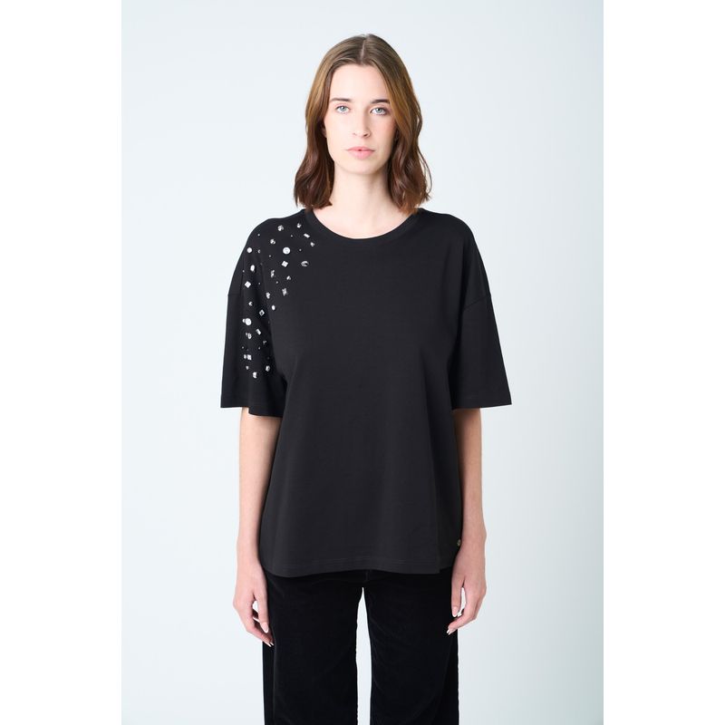 VELEZ - Vélez Polera Manga Corta Ocaso Para Mujer Cristales Negro