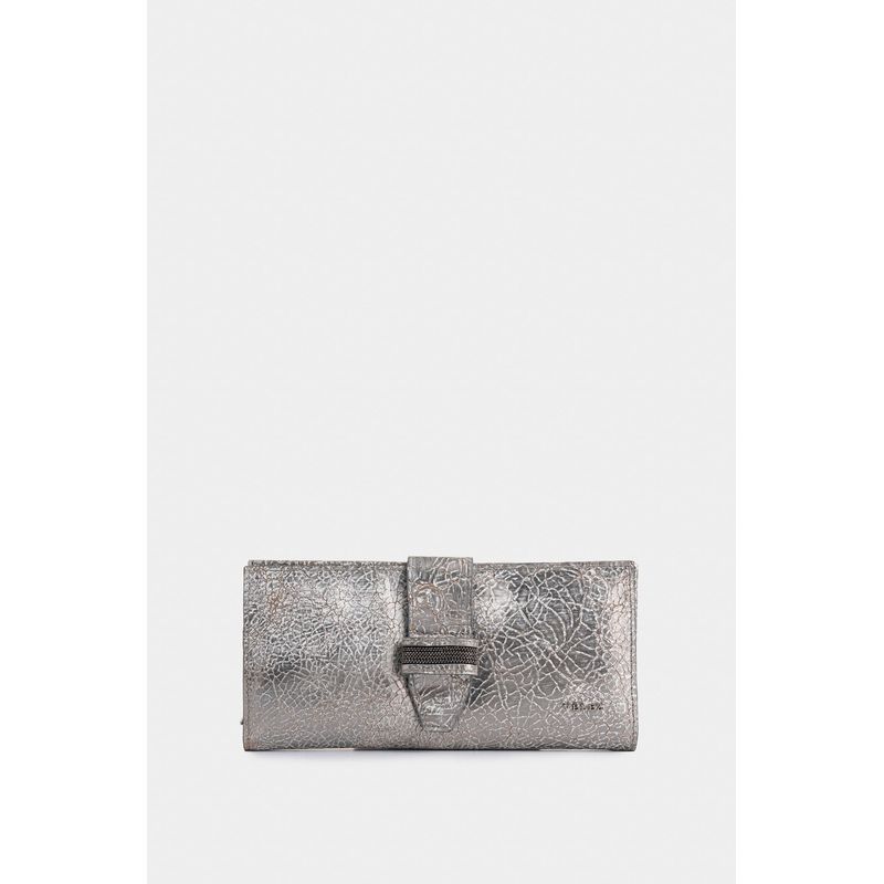 VELEZ - Vélez Porta Chequera Nudo Cuero Folia Mujer Craquelado Plata