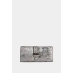 VELEZ - Vélez Porta Chequera Nudo Cuero Folia Mujer Craquelado Plata