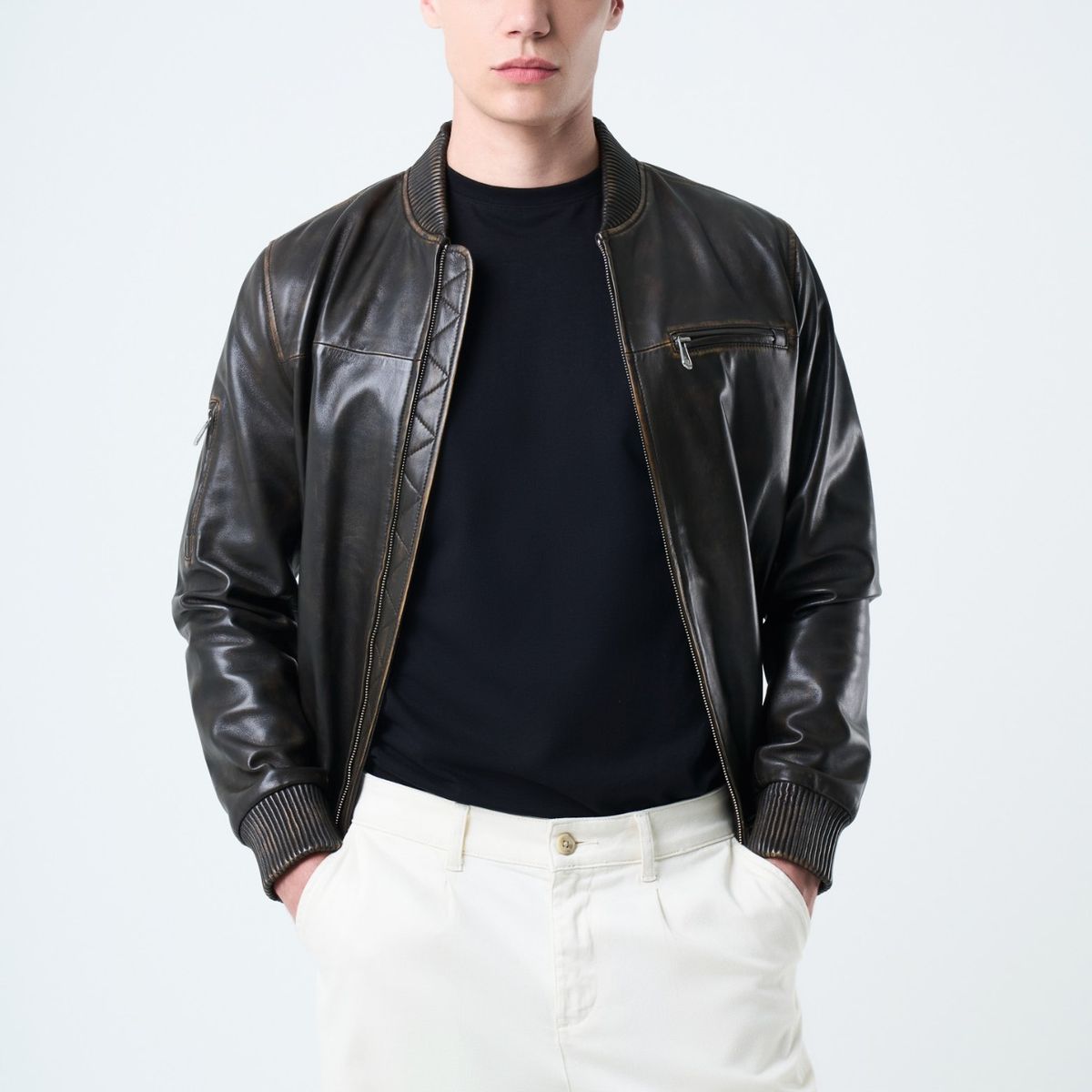 VELEZ - Vélez Chaqueta Sika De Cuero  Hombre Silueta Rider Bronce