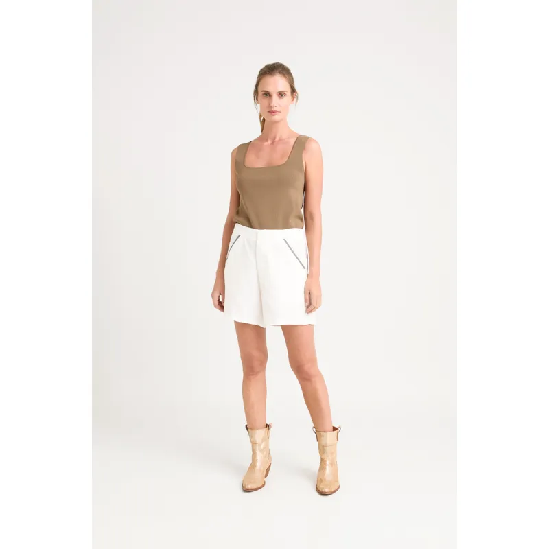 VELEZ - Vélez Short Caltha Tejido Plano Mujer talle Millaré Blanco