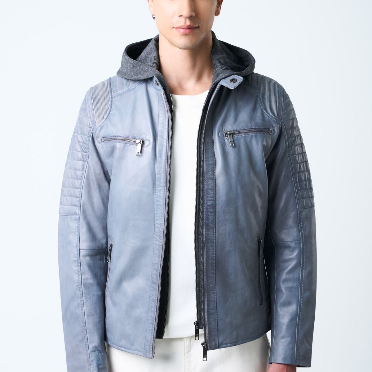 VELEZ - Vélez Chaqueta Belmont Cuero Hombre Capucha Plateado